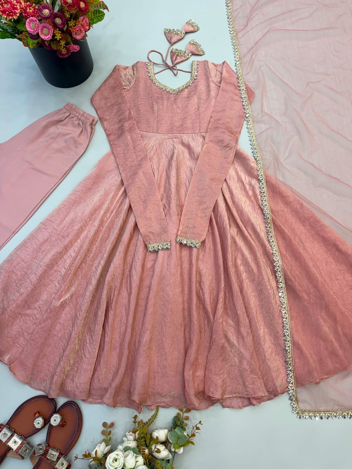 Doremon Crush Gown with Real Mirror Work Lace Border